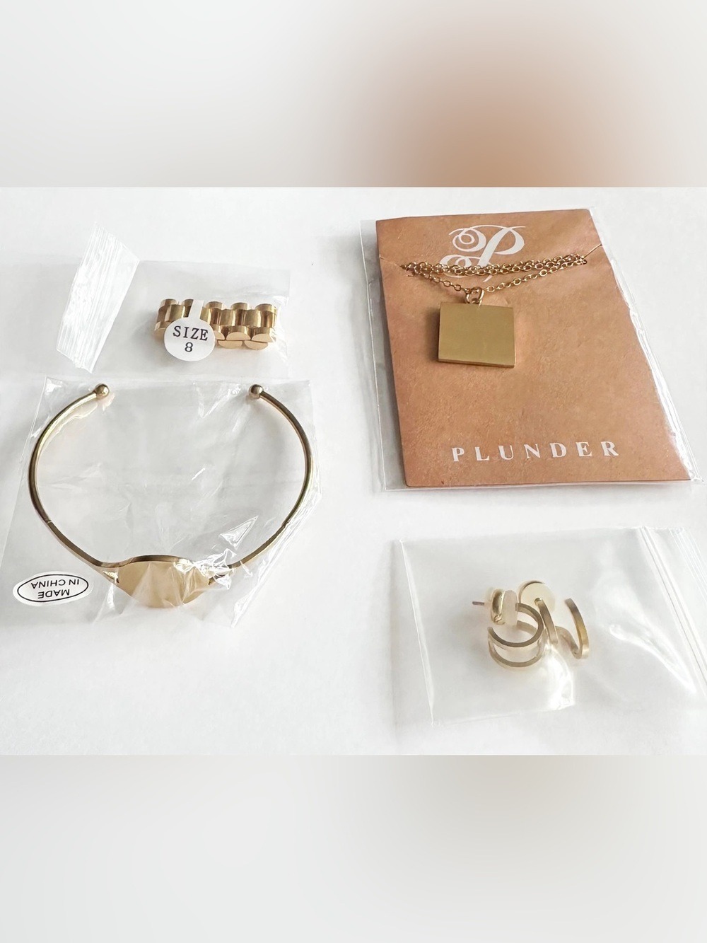 Plunder Set - Watchband Ring, Pendant Necklace, Cuff, Huggie Earrings - NWOT